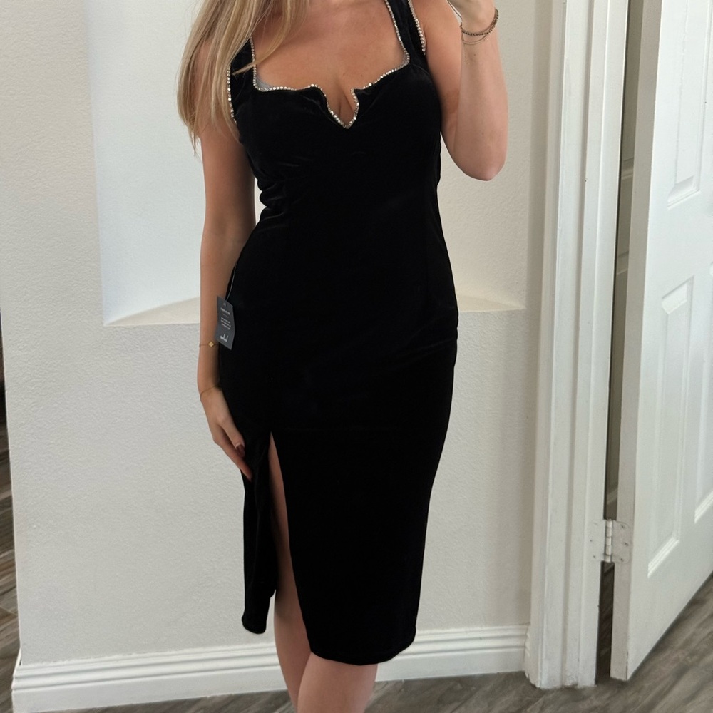 Lulu's Black Dress with Rhinestone Accents